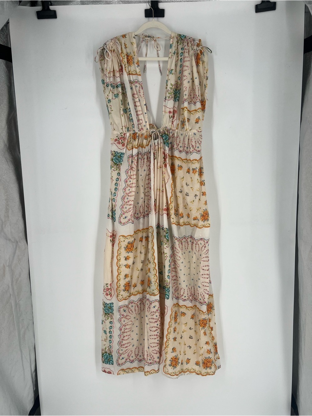 Stella Nova Floral Boho Cream Patchwork Bandana Print Maxi Dress with Tie Waist